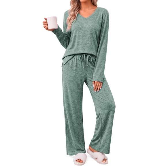 Fantaslook Soft Pajamas for Women Set Side Slits Long Sleeve Sleepwear 2 Piece Lounge Sets with Pockets