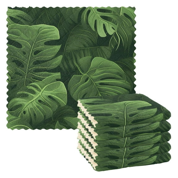 6 Packs 3d Monstera Leaves Kitchen Dish Towels Soft Absorbent Dish Cloths 11"x11"