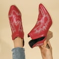 thumbnail image 5 of KEGIRLOM Women Fashionable And Casual Western Cowboy Low Heel Short Tube And Bare Boots Red 9.5, 5 of 9