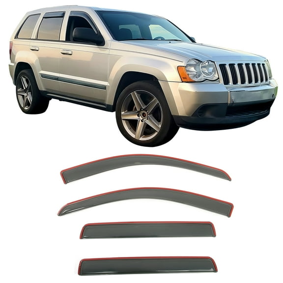 Ikon Motorsports In-Channel Window Visors for 2005-2010 Jeep Grand Cherokee Acrylic Smoke Side Rain Sun Vent Shade Deflectors 4PCS