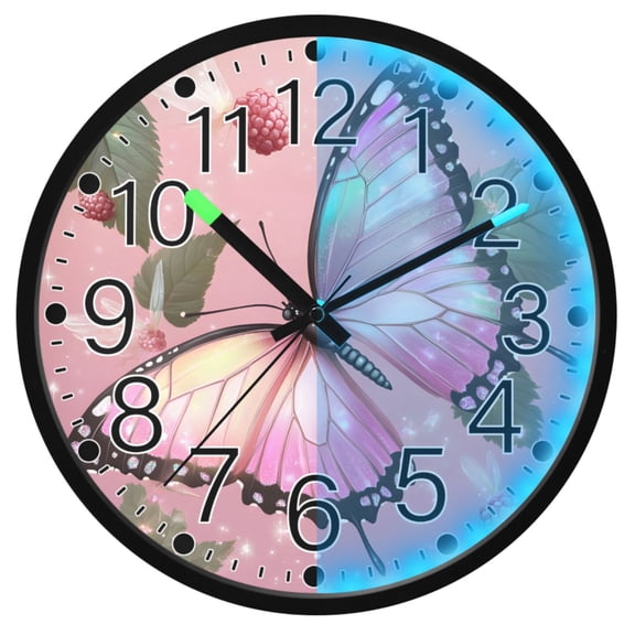Ryvnso Butterfly 12 Inch Night Light Wall Clock Silent Battery Operated Luminous Clocks