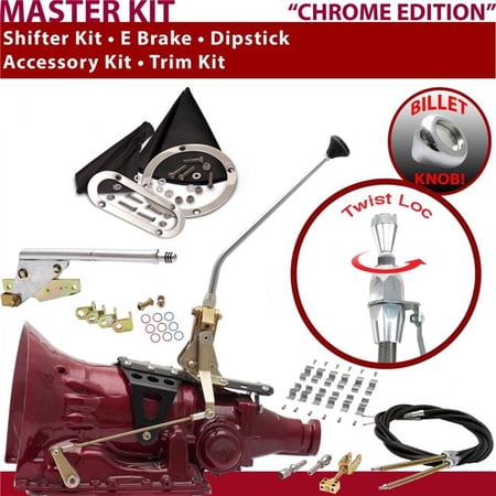American Shifter TH400 Shifter Kit Chrome 12 in. E Brake Cable Clamp Trim Kit Dipstick for F1162
