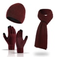 thumbnail image 1 of Cálido gorro de punto de invierno para mujer, guantes para pantalla táctil, conjunto de bufanda larga, gorro de calavera forrado de lana, bufanda de cuello para mujer y hombre, 1 of 5