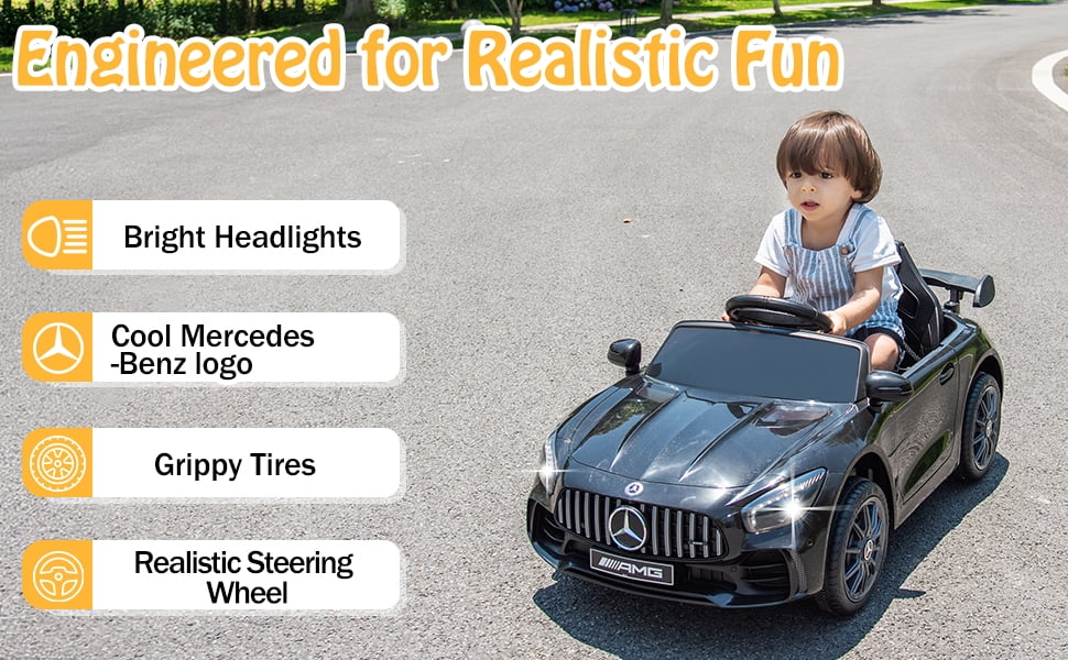 Winado 12V Kids Ride On Car for Toddlers, Licensed Mercedes Benz AMG GTR, Powered Electric Vehicle with 2.4G Remote Control, Black