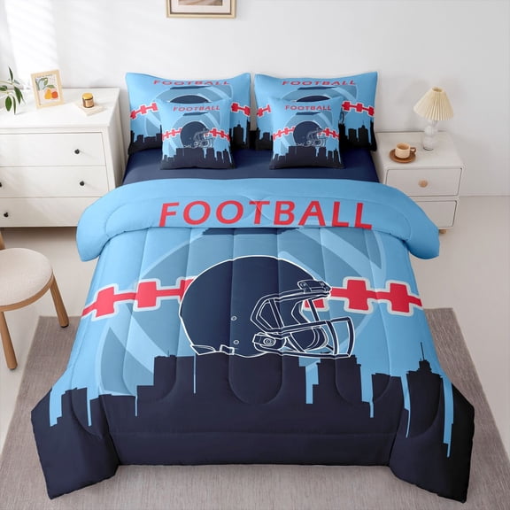 Erosebridal 7 Pcs Comforter Set Twin Size,Sports Bed in a Bag with Flat Sheet and Fitted Sheet and Adults,Football Bedding Set with Pillowcase and Sham(Nashville)