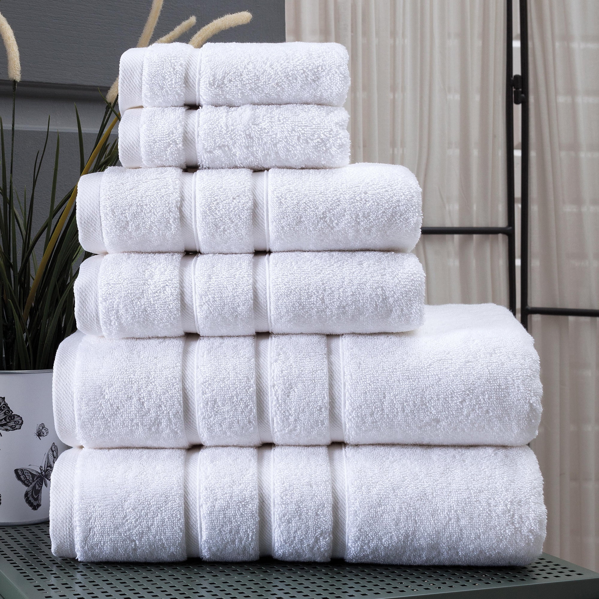 UpThrone Luxury Turkish Cotton White Bath Towels Set of 6