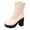 White, variant on Chunky High Heel Platform Mid Calf Boots for Ladies Faux Leather Stretchy Fall Boots with Side Zipper