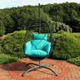thumbnail image 4 of Sunnydaze Penelope Resin Wicker Egg Hanging Chair with Cushions and Stand, Turquoise, 4 of 7