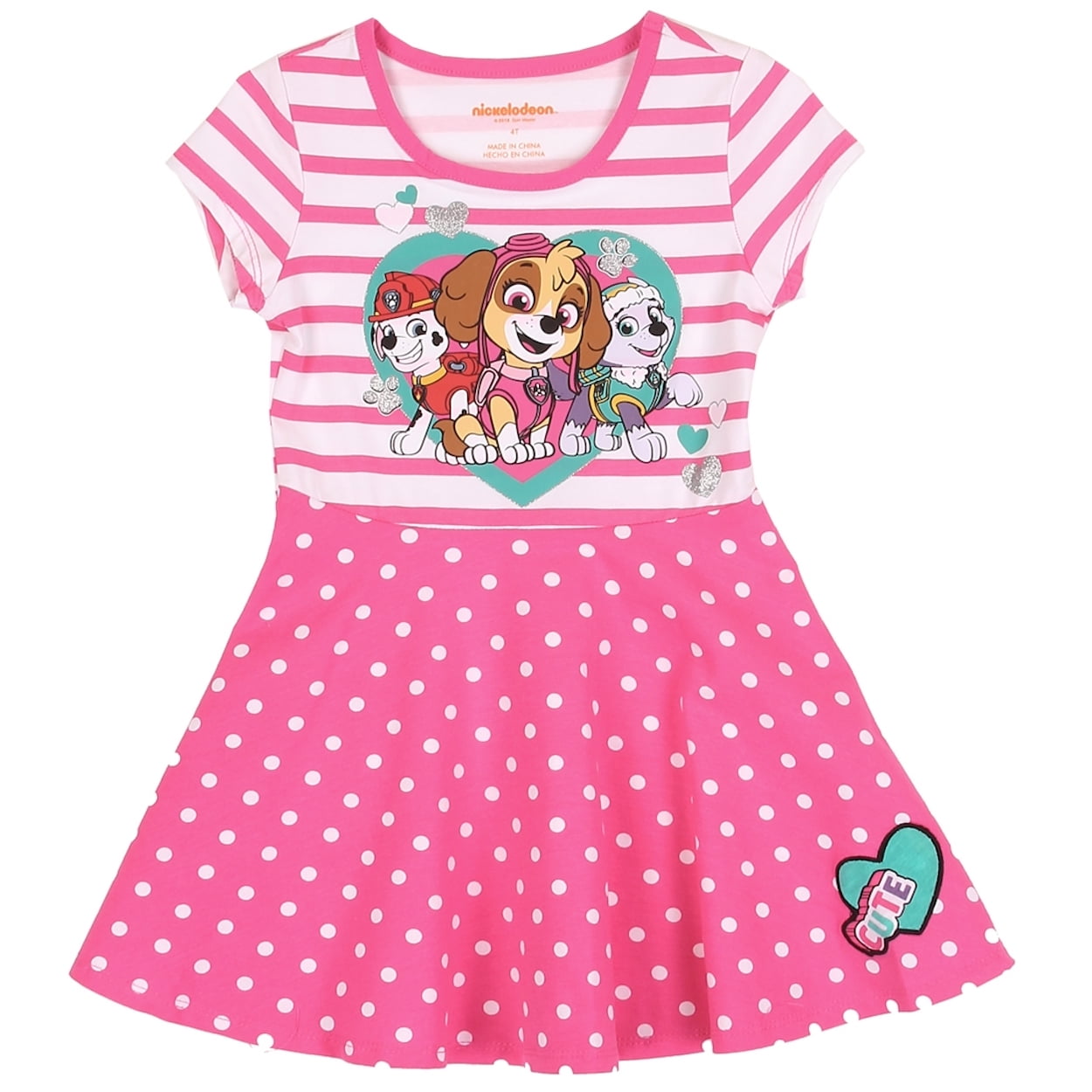 PAW Patrol Paw Patrol Short Sleeve Cotton Knit Dress Pink Sizes