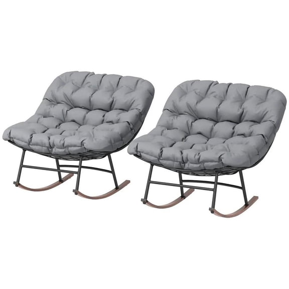 Topcobe Grand Outdoor Lounger Set, Spacious Garden Rocking Chairs with Pillow Inserts, Perfect for Patio, Set of 2, Elegant Gray