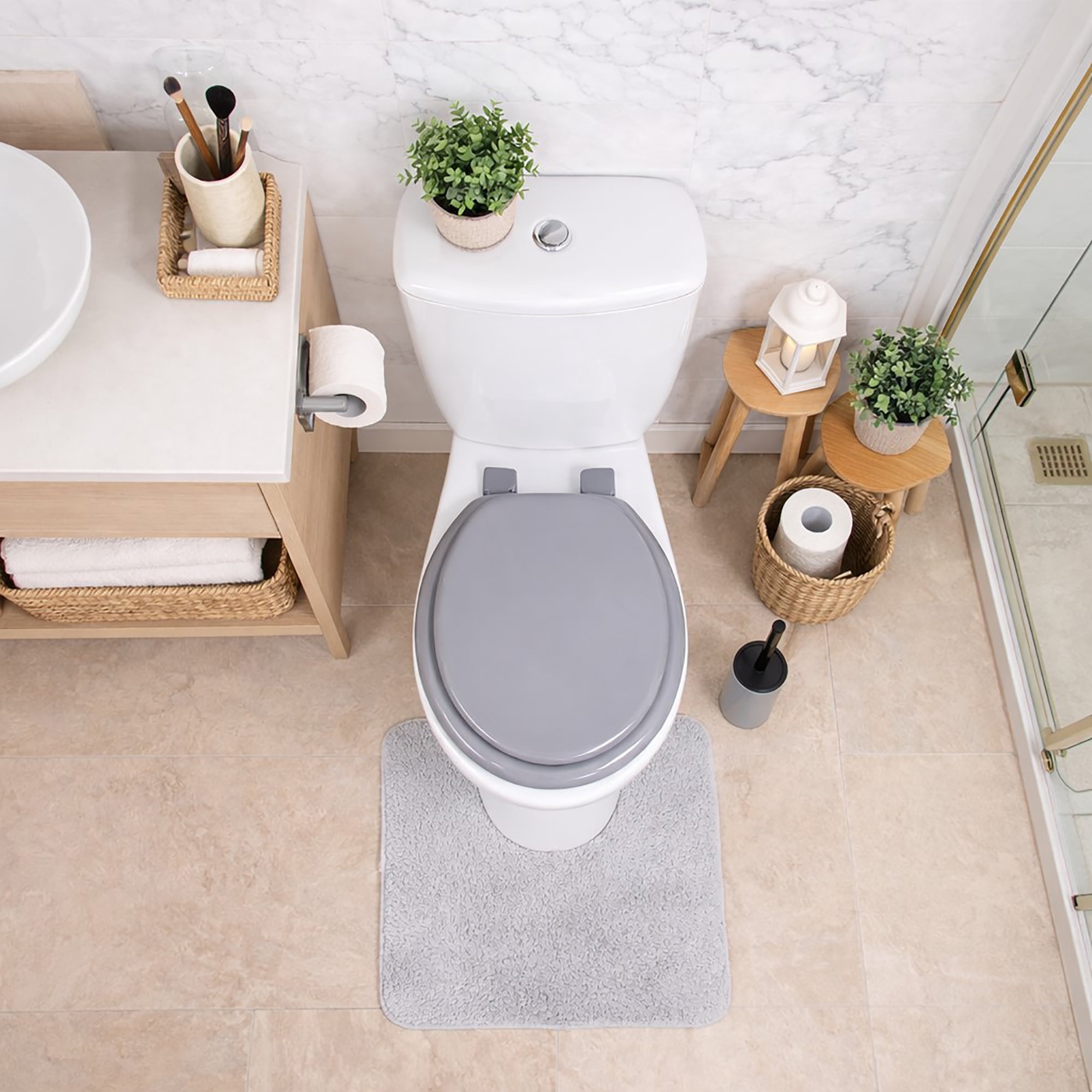 Gray Round Molded Wood Toilet Seat 17 Inches