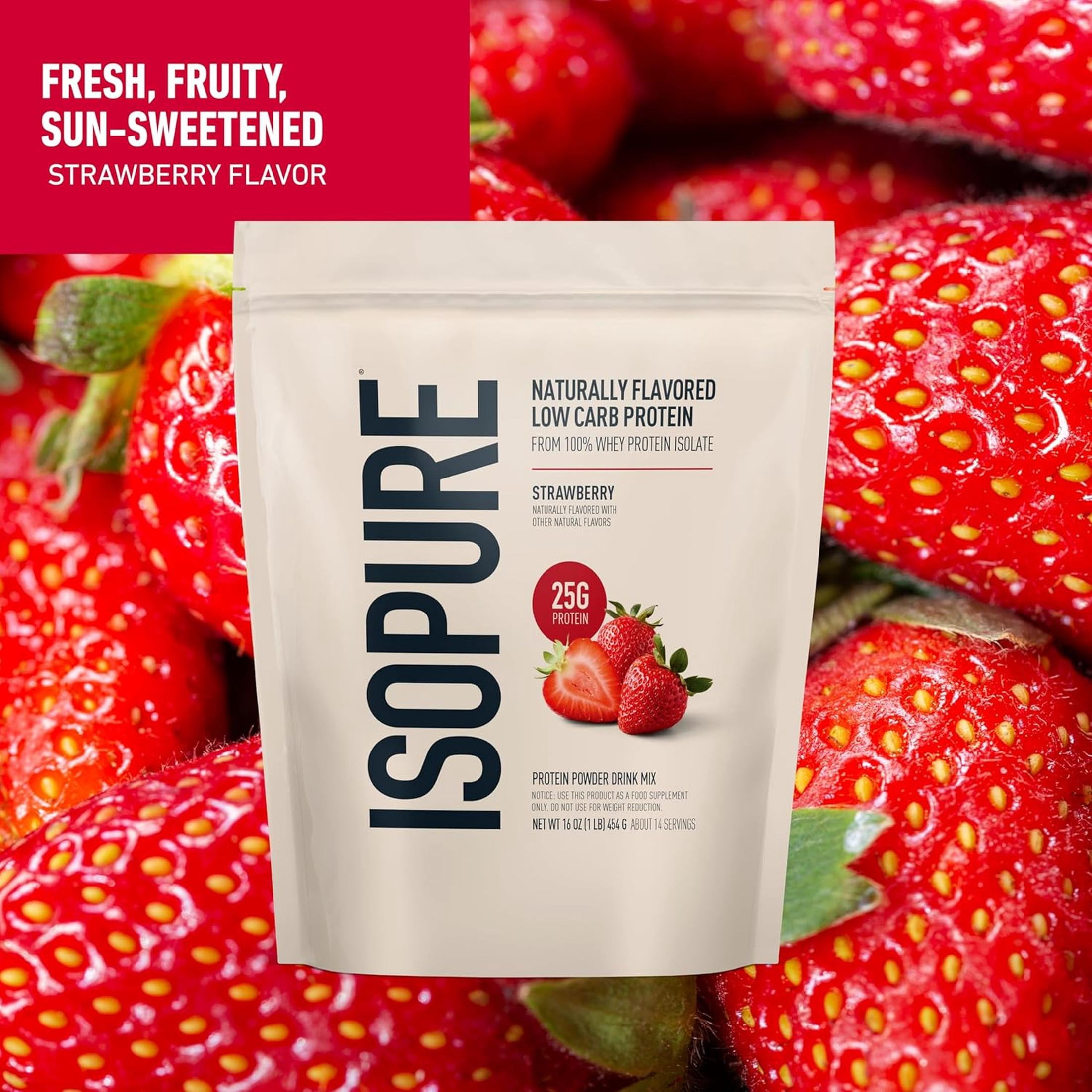 Isopure, Low Carb 100% Whey Protein Isolate, 25 g Protein Powder, Strawberry, 1 lb, 14 Servings