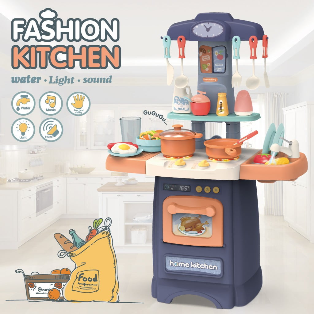 Role Play Kids Kitchen Playset WITH/ Real Cooking And Water Boiling Sounds-Boy