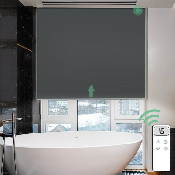 Yoolax Motorized Blinds Shade Custom Smart Electric Roller Shade Waterproof Window Blinds(Vinyl Dark Grey,40"W x 72"H)