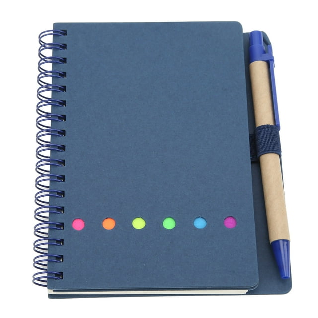 Cuaderno portátil simple de cuero de doble bobina Bloc de notas para estudiantes con bolígrafo insertado papelería de oficina de negocios azul