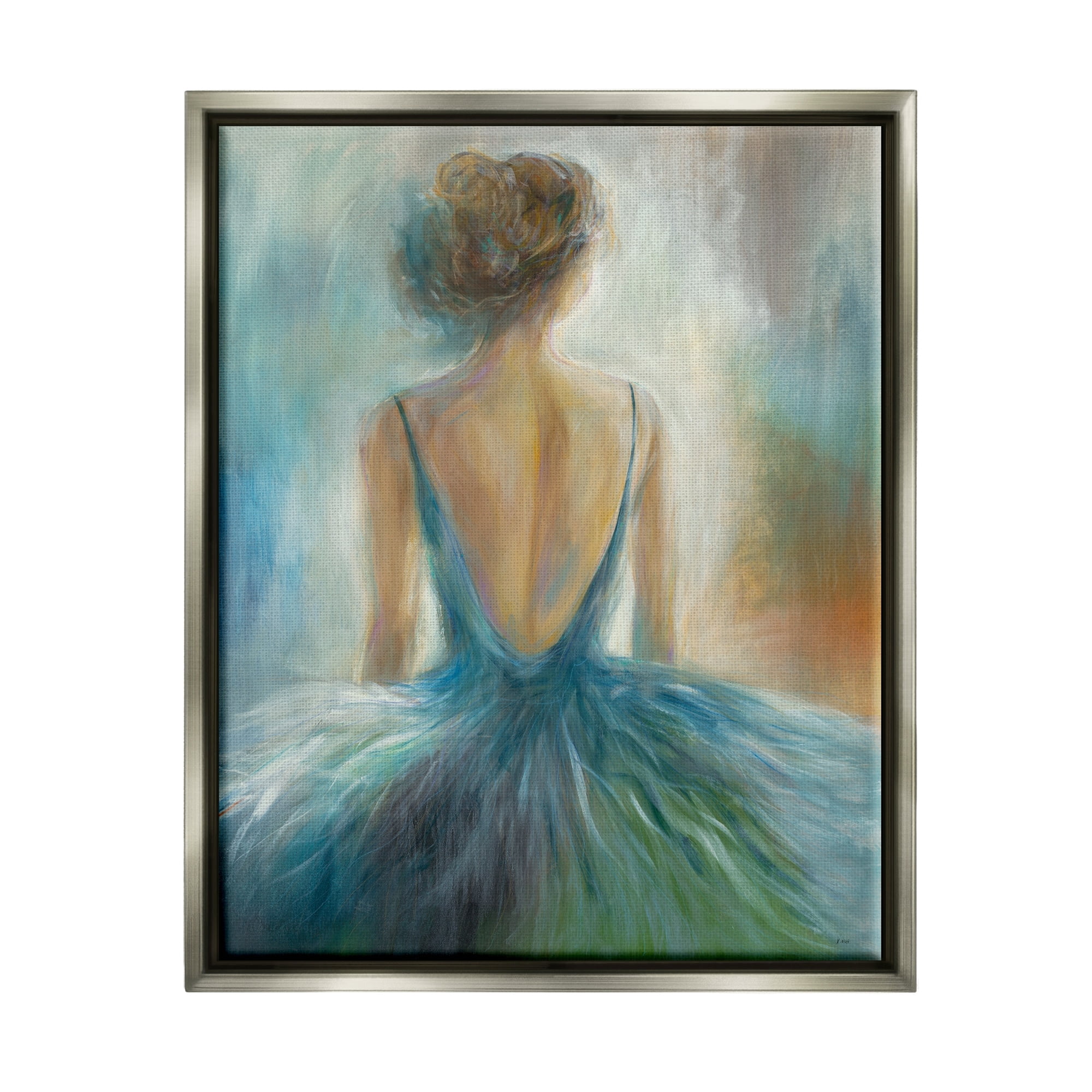 Stupell Industries Ballet Girl Blue Orange Figure Painting Luster Gray Framed Floating Canvas Wall Art, 16x20, by Third and Wall