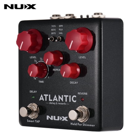 NUX ATLANTIC Delay & Reverb Guitar Effect Pedal Dual Footswitch 3 Delay Effects 3 Reverb Effects Supports Tap Tempo Shimmer Function True Bypass with Mono & Stereo
