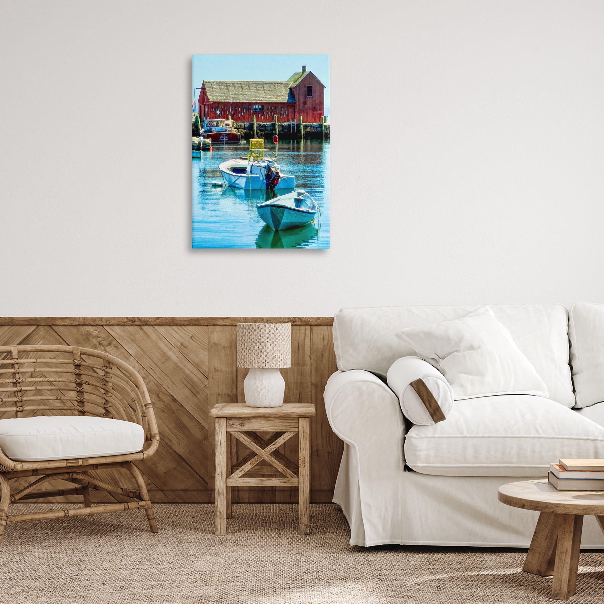Stupell Industries Tranquil Boat Harbor Landscape & Nature Painting Wrapped Canvas Art Print Wall Art, 20 x 30
