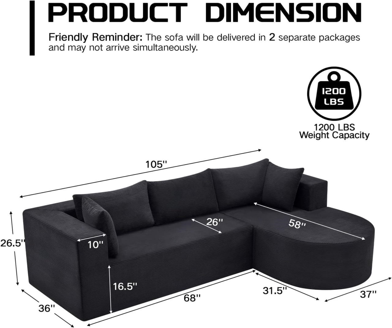 105" Cloud Sectional Couch with Chaise, Boneless L-Shaped Modular Sectional Sofa for Living Room, Comfy Cloud Couch with Deep Seat