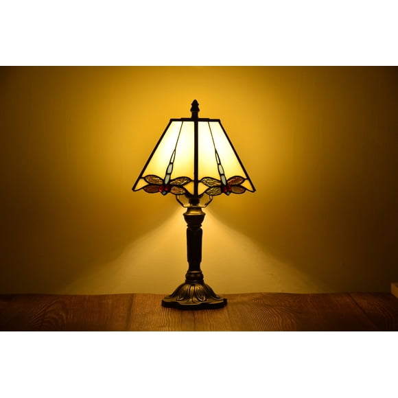 Tiffany Style Table Lamp Dragonfly Desk Lamp Bronze Stained-Glass 14.5'' Height