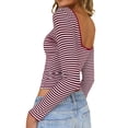 thumbnail image 7 of T-Shirt for Women Scoop Neck Long Sleeve Slim Fit Casual Athletic Striped Print Soft Stretchy Lightweight Layered Look Cropped Top, 7 of 7