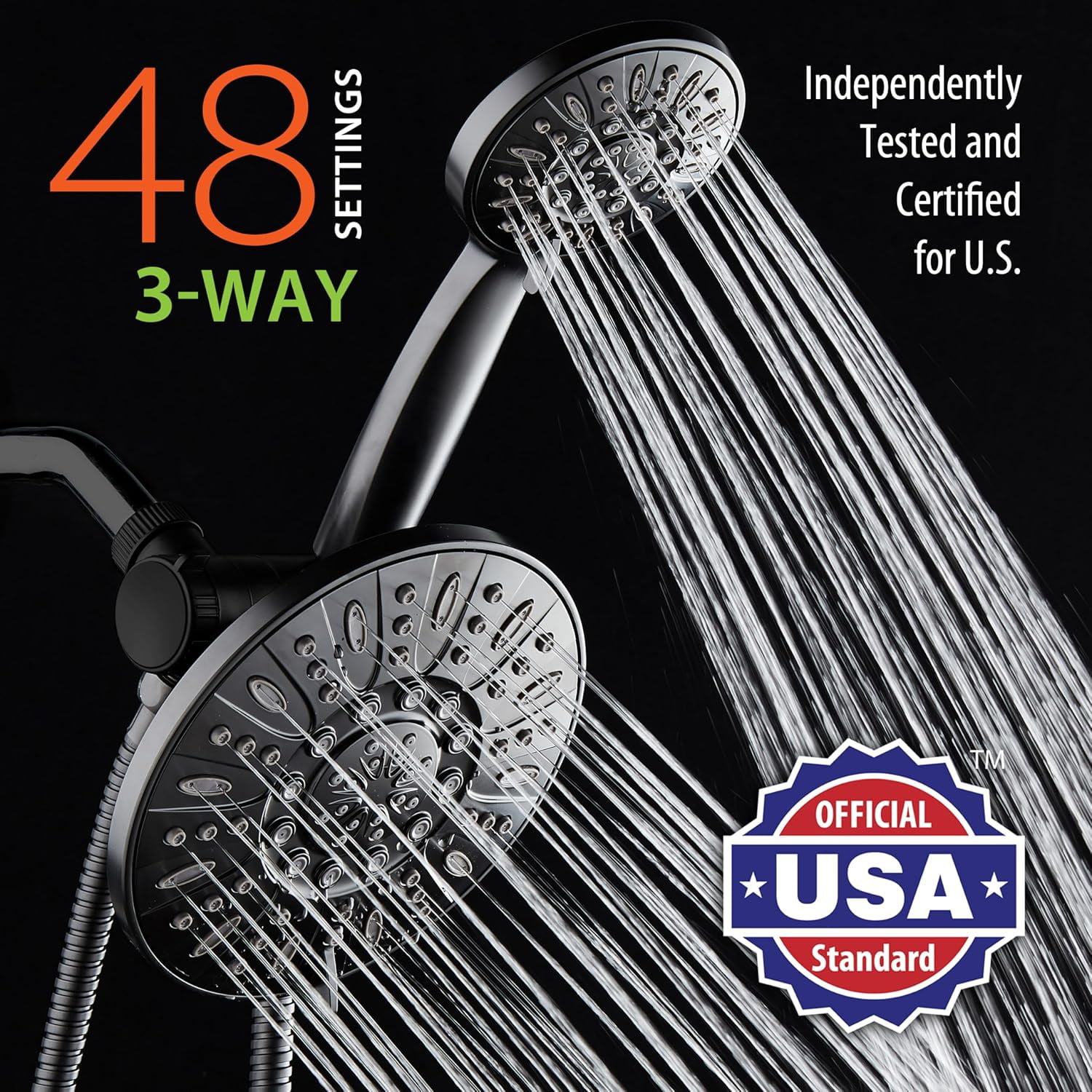 Premium High Pressure 3-Way Rainfall Combo for The Best of Both Worlds - Enjoy Luxurious Rain Showerhead and 6-Setting Hand Held Shower Separately or Together