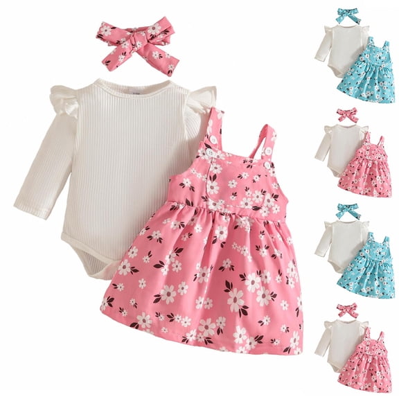 Bovxnpu Newborn Infant Outfits Girl Graphic Floral Long Sleeve Crew Neck 3 Piece Set Sleepwear