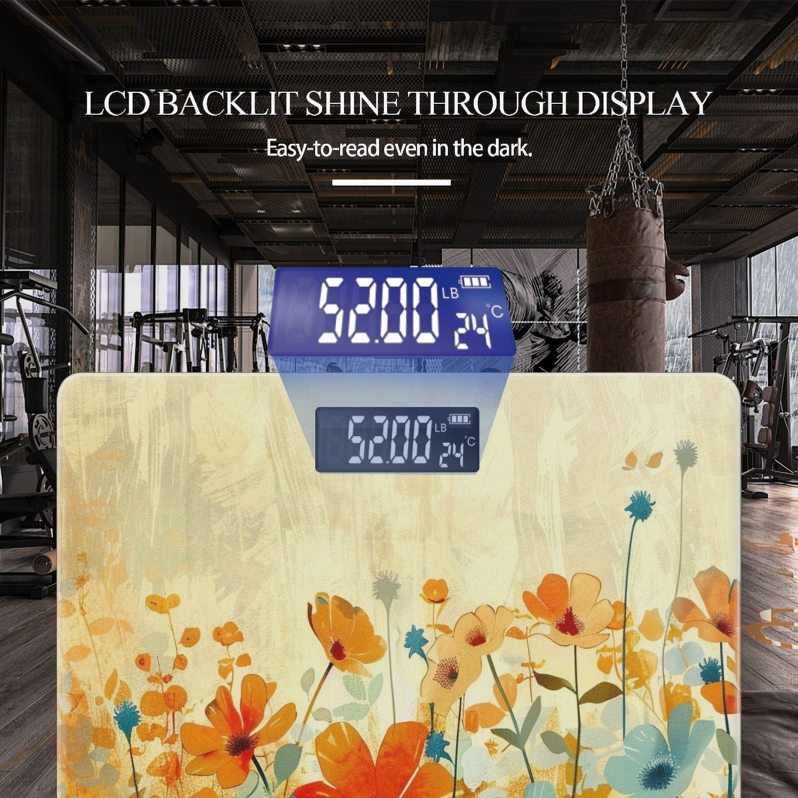 Bathroom Scale, Highly Accurate Digital Body Scale,Precisely Measures Weight up to 400 lbs-Floral Field With Soft Orange And Blue Color