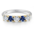 thumbnail image 3 of Gem Stone King 925 Silver and 10K Yellow Gold White Moissanite and Blue Created Sapphire Wedding-Bands Ring for Women | 1.19 Cttw | Round 4MM | Gemstone Birthstone | Size 9, 3 of 7