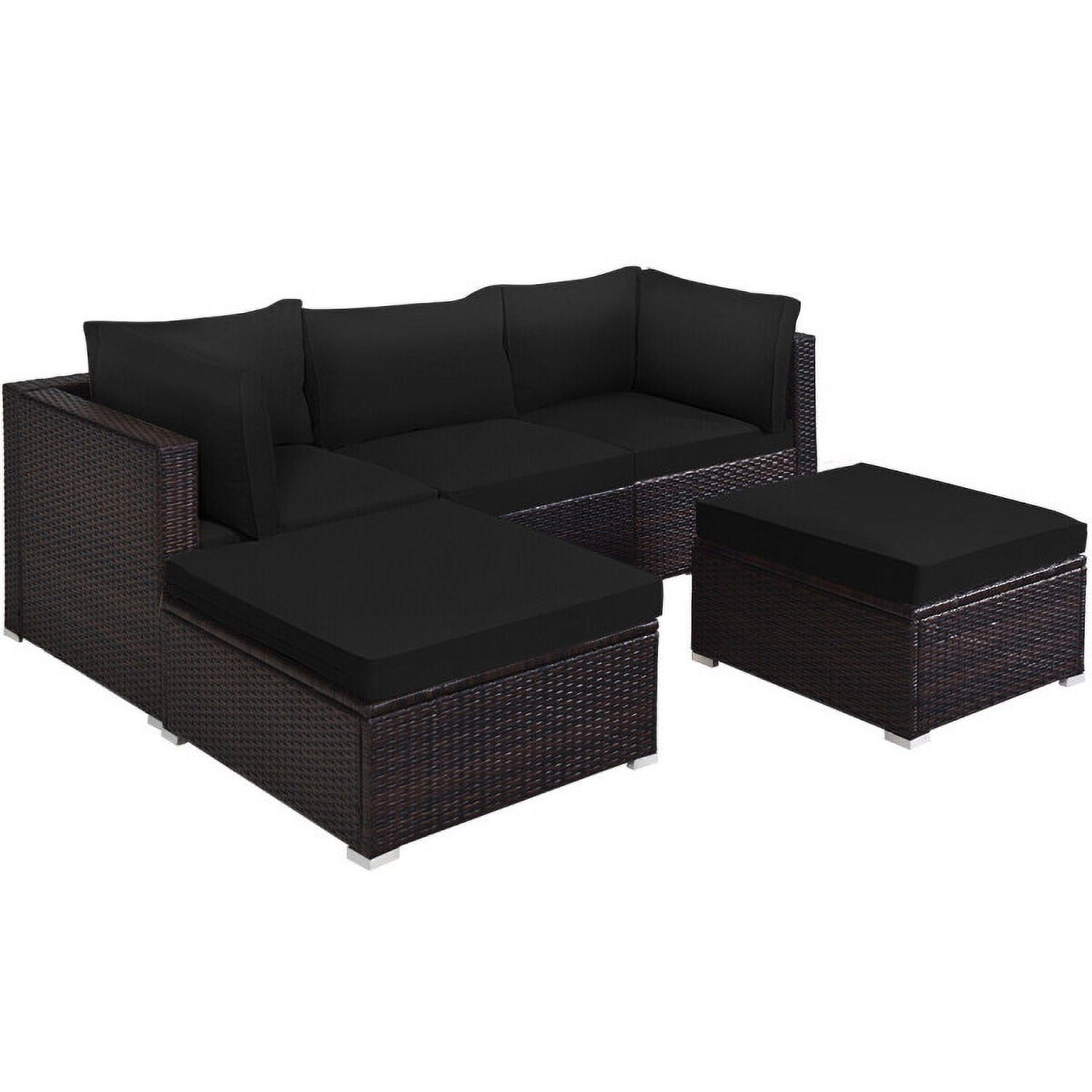 Aimee Lii 5 Pieces Patio Sectional Rattan Furniture Set with Ottoman Table, Outdoor Patio Set, Black