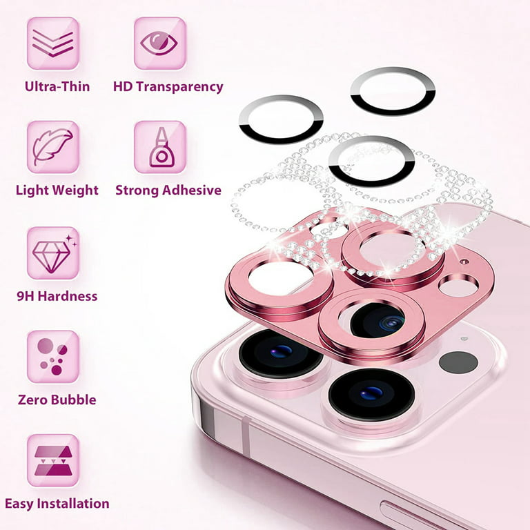 Bling Diamond Camera Lens Protector for iPhone 11 Pro & iPhone 11 Pro Max,  Dteck Glitter Metal Lens Protective Cover, Pink