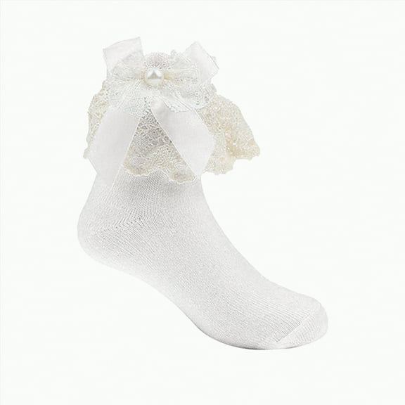 Gvdentm Baby Grip Socks Ruffle Socks for Toddler Baby Girls Double Frilly Lace Dress Socks Kids Ankle Tutu Socks|White 1-2 Years