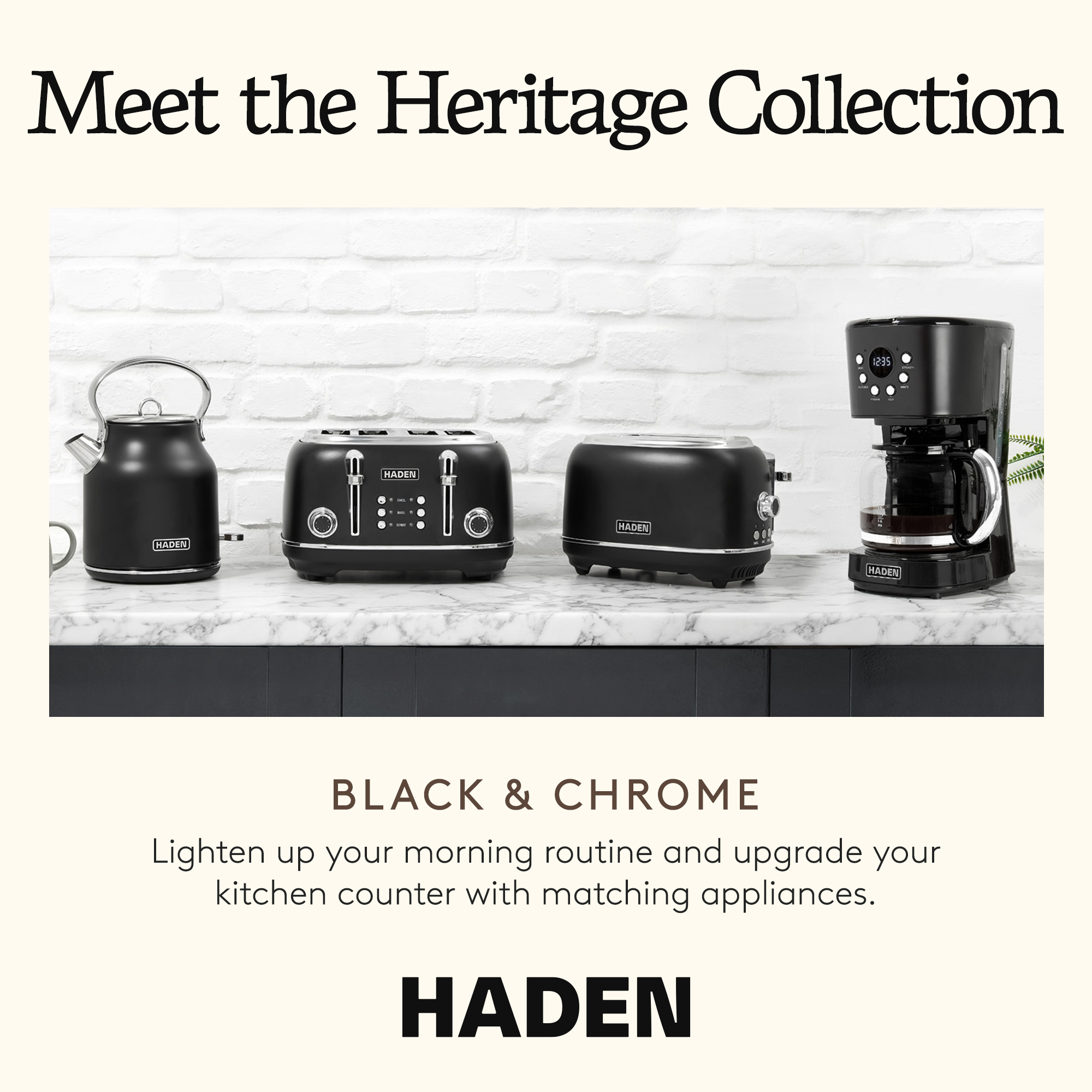 Open Box Haden Heritage 2 Slice Wide Slot Toaster w/Crumb Tray, Black/Chrome