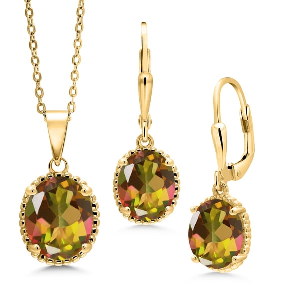 Gem Stone King 8.50 Ct Mango Mystic Topaz 18K Yellow Gold Plated Silver Pendant and Earrings Jewelry Set