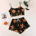 thumbnail image 2 of Yuncity Pumpkin Pajamas Women Silk Satin Pajamas Set 3Pcs Floral Lace With Robe Sleepwear Womens Halloween Pajamas,L, 2 of 3