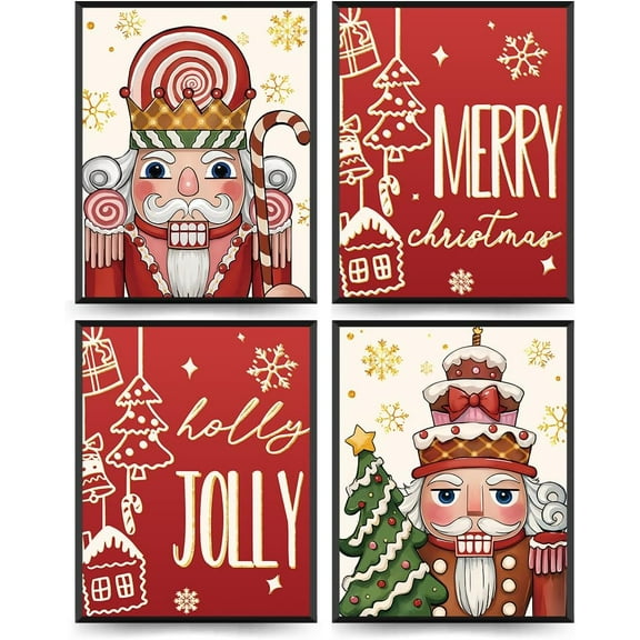 Hieng Vintage Christmas Wall Art Prints Set of 4, Retro Christmas Trees Poster, Winter Holidays Gift Print Decor for Gallery, Living Room, Bathroom (Unframed)