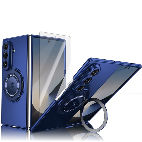 Magnetic for Samsung Galaxy Z Fold 7 Case with Screen Protector, Compatible with , 360 Kickstand & Ring Holder & Camera Protection, Shockproof Rugged Slim Case for Z Fold 7,Blue