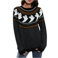 thumbnail image 2 of Craaazy Sweatshirt for Women Cute Ghost Pattern Knitted Pullover Sweaters Long Sleeve Crew Neck Tops Gifts for Women, 2 of 5