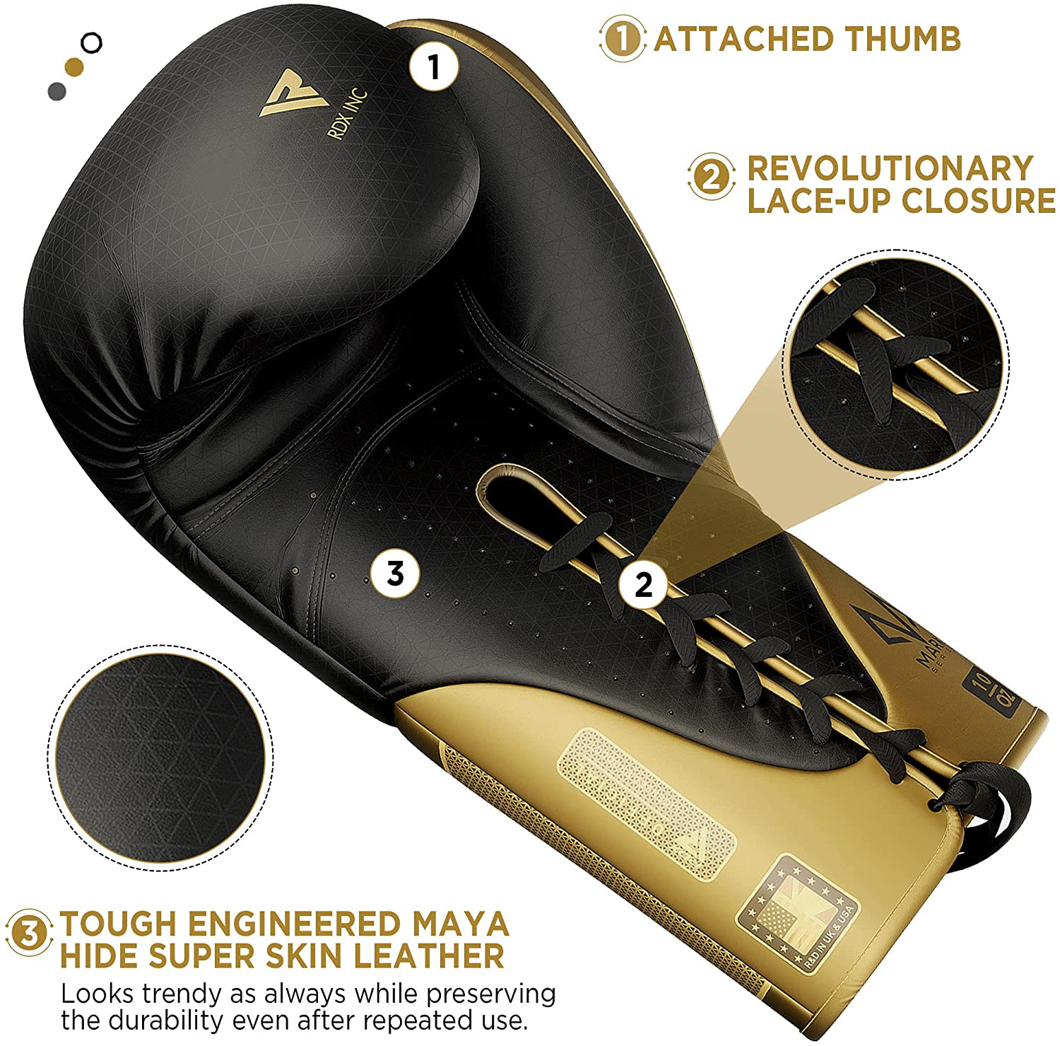 RDX Boxing Gloves for Fighting Muay Thai Mitts, Maya Hide Leather Mark PRO Lace-Up Training Glove for Sparring, Kickboxing, Punch Bags, Focus Pads and Double End Ball Punching
