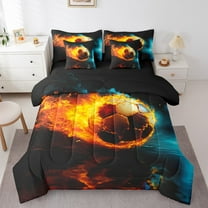 Erosebridal 3D Football Bedding Sets Twin Size, Fire Soccer Comforter Sets with Sheets, Sports Lover Decor, Reversible 7-Piece