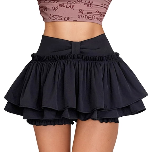 XIAOCHA High Waist Bow Tiered Ruffled Skort for Women Voluminous Coquette-Inspired Casual Short Skirt