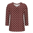thumbnail image 5 of TKLPEHG 3/4 Length Sleeve Tops for Women Fashion Polka Dots Print V Neck Tunic Tops Loose Fit Three-quarter Sleeve Shirts Solid Color Work Blouses (Wine,XL), 5 of 6