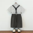 thumbnail image 5 of OSOLU Children Boys Outfits Short Sleeve Striped Shirts with Suspenders Summer Formal Wear Performance Comfortable Breathable Classic Versatile Clothing Sets, 5 of 6