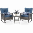 thumbnail image 5 of Techmilly 3-Piece Outdoor Rocking Chairs, Wicker Patio Furniture with Thickened Cushions and Table for Porch (Blue), 5 of 13