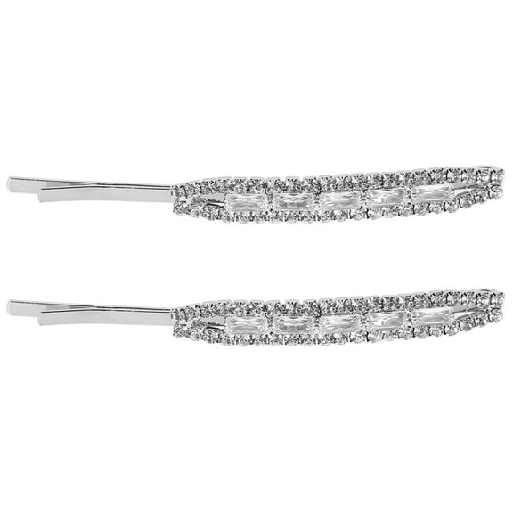 ROSENICE Rhinestone Hair Clips For Women 2Pcs Classic Appearance Rectangular Clip In Silver Tone