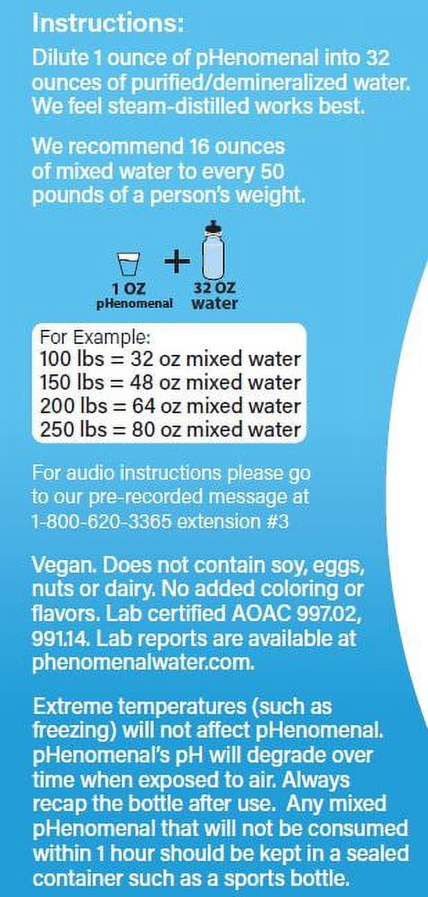 Alkaline Water Concentrate - makes 8 Gallons of alkaline water - by pHenomenal - high 11 pH oxygenated water - Regular 32 Oz Bottle - 500 times stronger than 8.5 pH