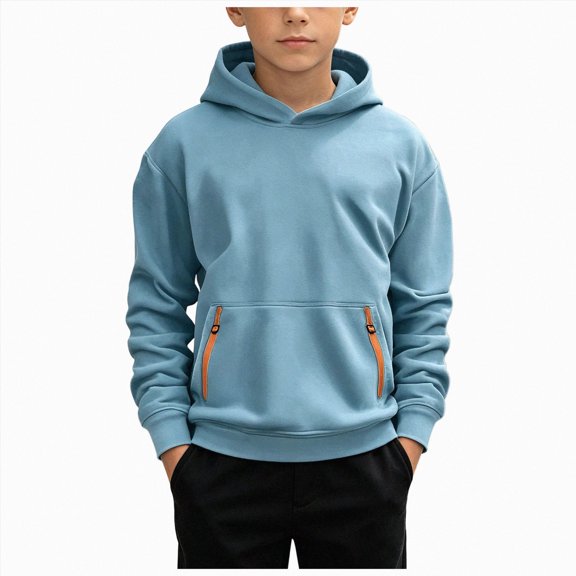 Staki Baby Toddler Kid Boy Solid Casual Pocket Hoodie Sweatershirt Pullover 4-15Y(Light Blue,14-15 Years)