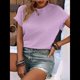 thumbnail image 5 of Blusas de Verano para Mujer, Camisetas de Cuello Redondo y Corta, Camisas de Trabajo Informales con Textura, Blusas Holgadas Púrpura L, 5 of 7