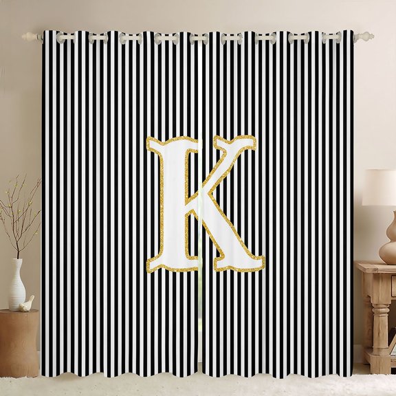 Erosebridal Initial K Letter Black Out Curtains for Kids, Abstract Lines Curtains Pack of 2 (42x63 Each)