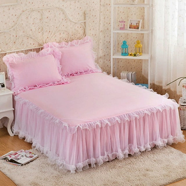 Faldón de cama Toystoory con volantes de encaje color rosa